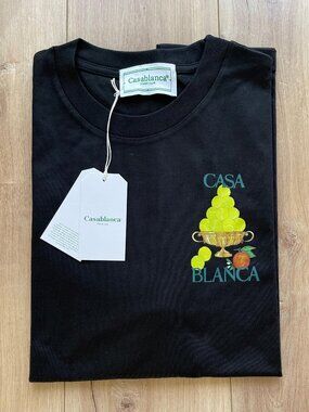 XL CASABLANCA MEN`S LA CORBEILLE D`ORANGES T-SHIRT BLACK COTTON